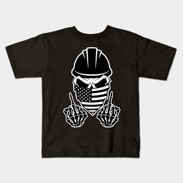 Skull Hardhat Middle Finger Kids T-Shirt by  The best hard hat stickers 